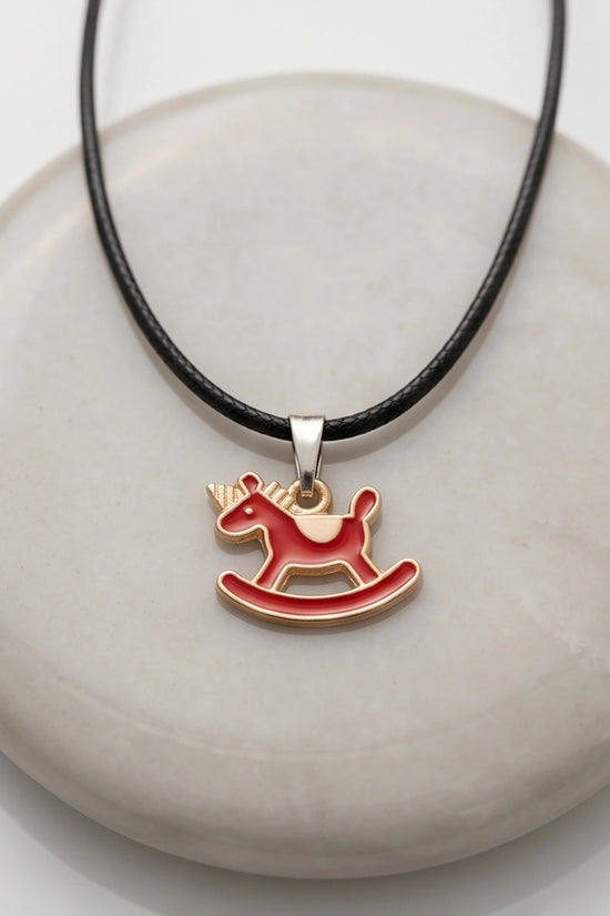 Gold and Red Rocking Horse Necklace