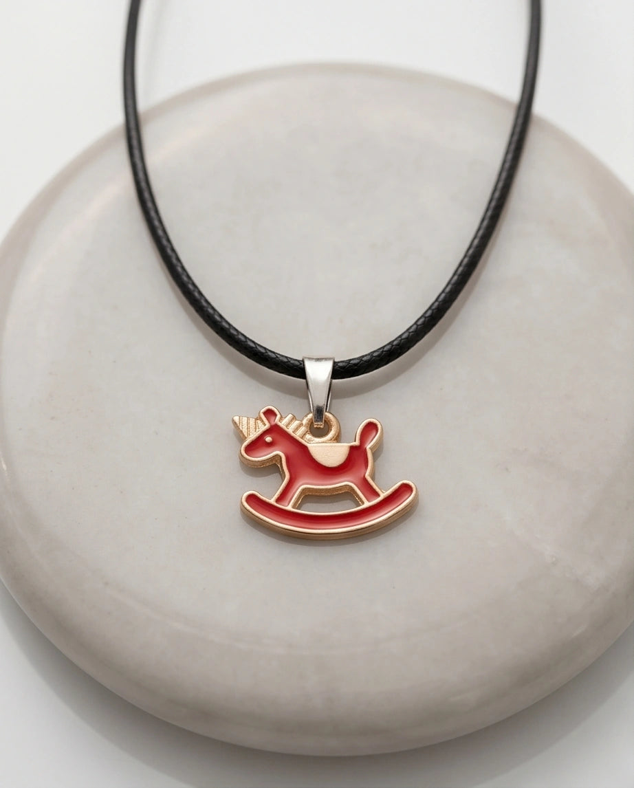 Gold and Red Rocking Horse Necklace