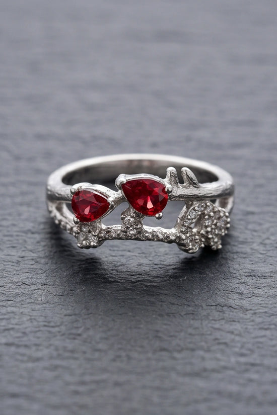 Crimson Dual Pear Vine Ring