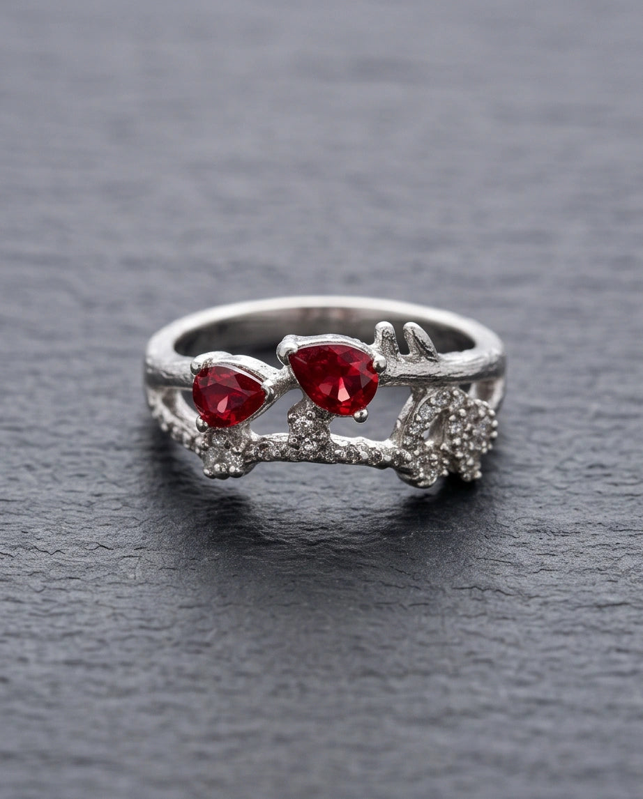 Crimson Dual Pear Vine Ring