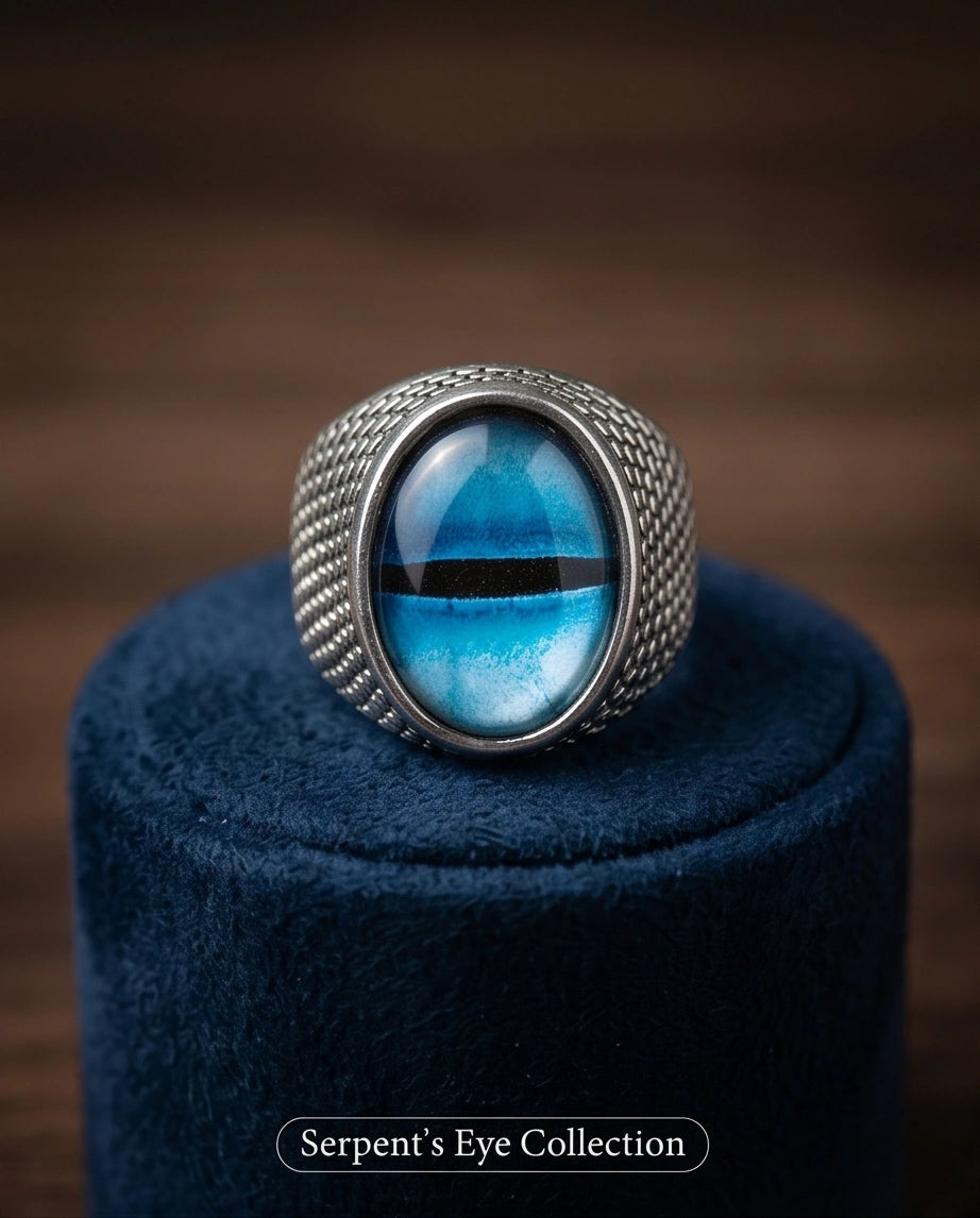 Vintage Sterling Silver Aqua Serpent's Eye Ring