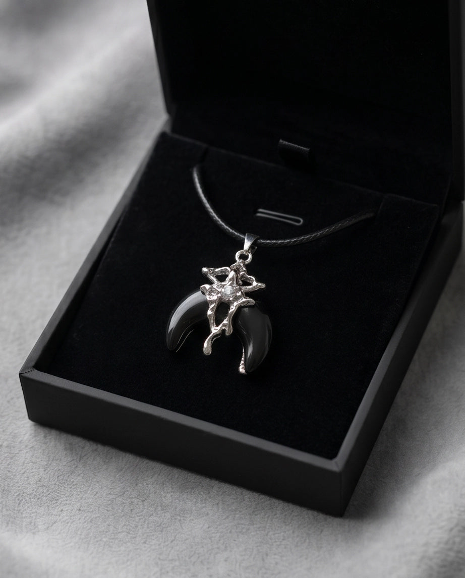 Gothic Liquid Metal Crescent Horn Pendant Necklace
