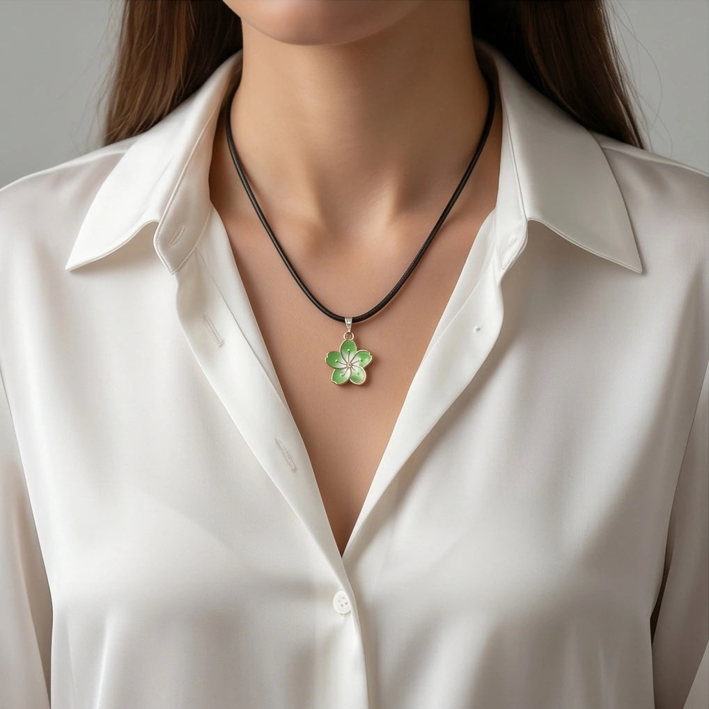 Gold and Light Green Blossom Necklace