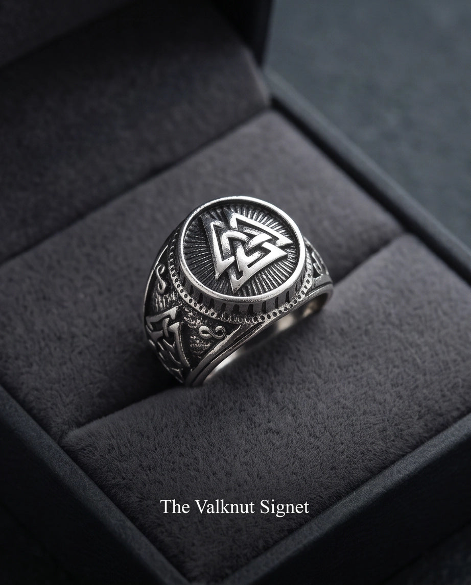 Valknut Radiant Sunburst Signet Ring
