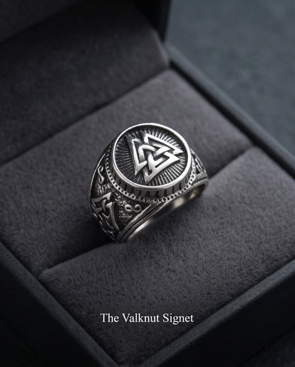 Valknut Radiant Sunburst Signet Ring