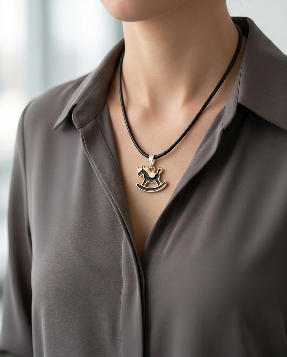 Gold and Black Rocking Horse Necklace