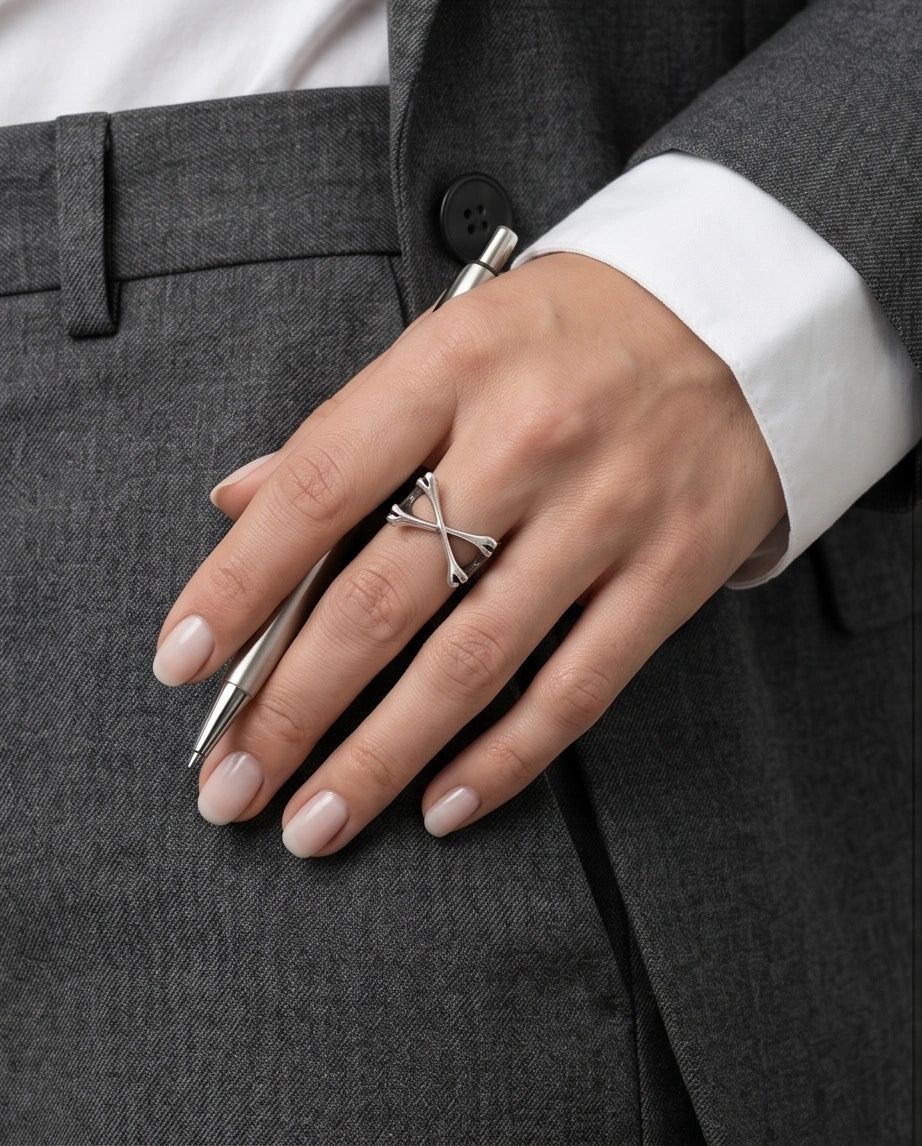 Gothic Sterling Silver Crossed Bones Ring