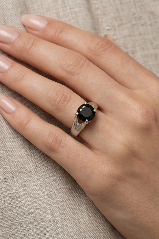 Sterling Silver Celestial Star Black Solitaire Ring