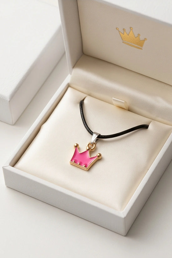 Gold and Pink Crown Pendant Necklace
