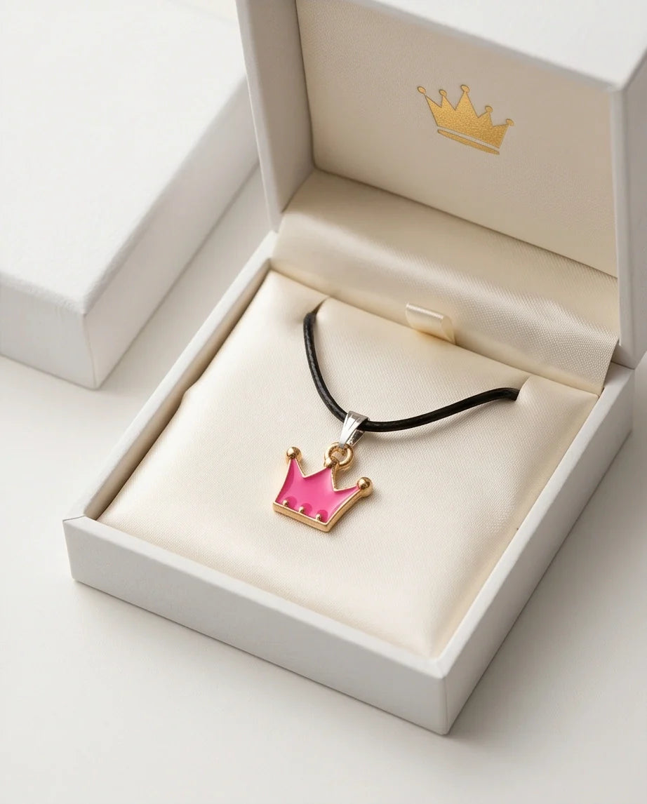 Gold and Pink Crown Pendant Necklace