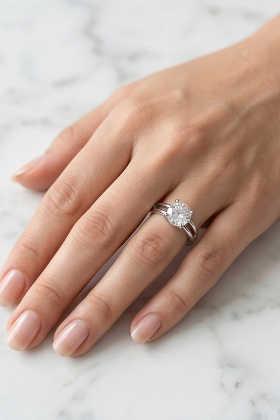Sterling Silver Round-Cut Split Shank Moissanite Solitaire Ring