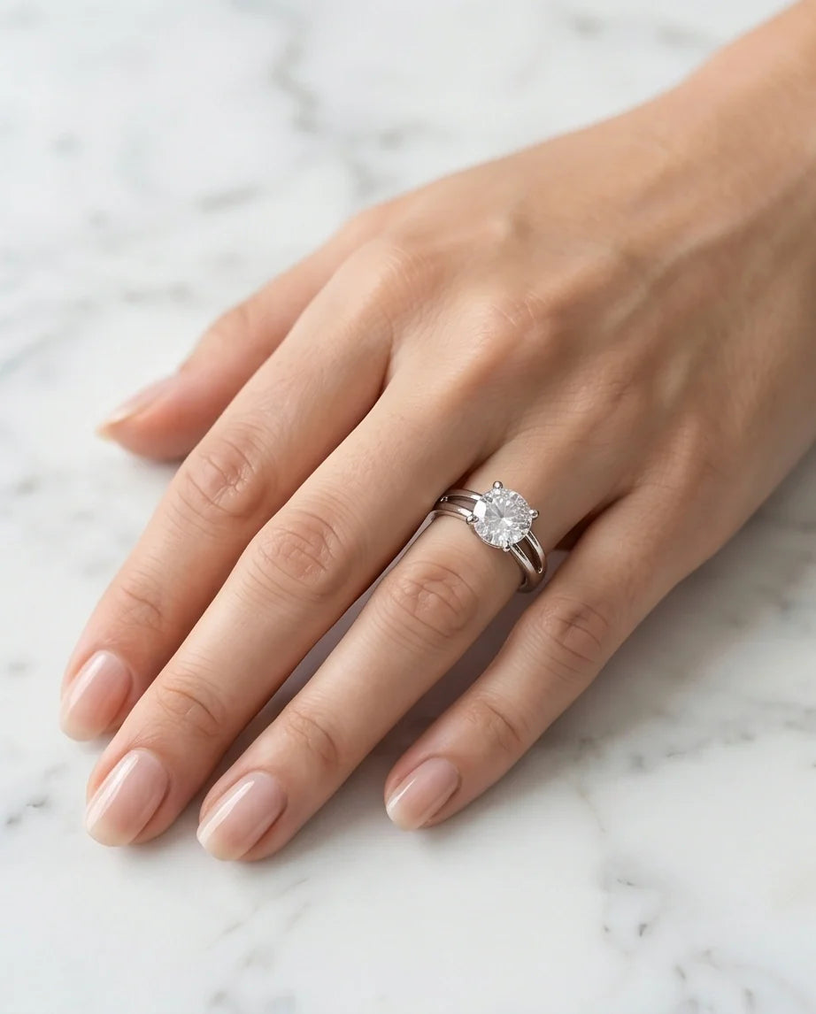 Sterling Silver Round-Cut Split Shank Moissanite Solitaire Ring