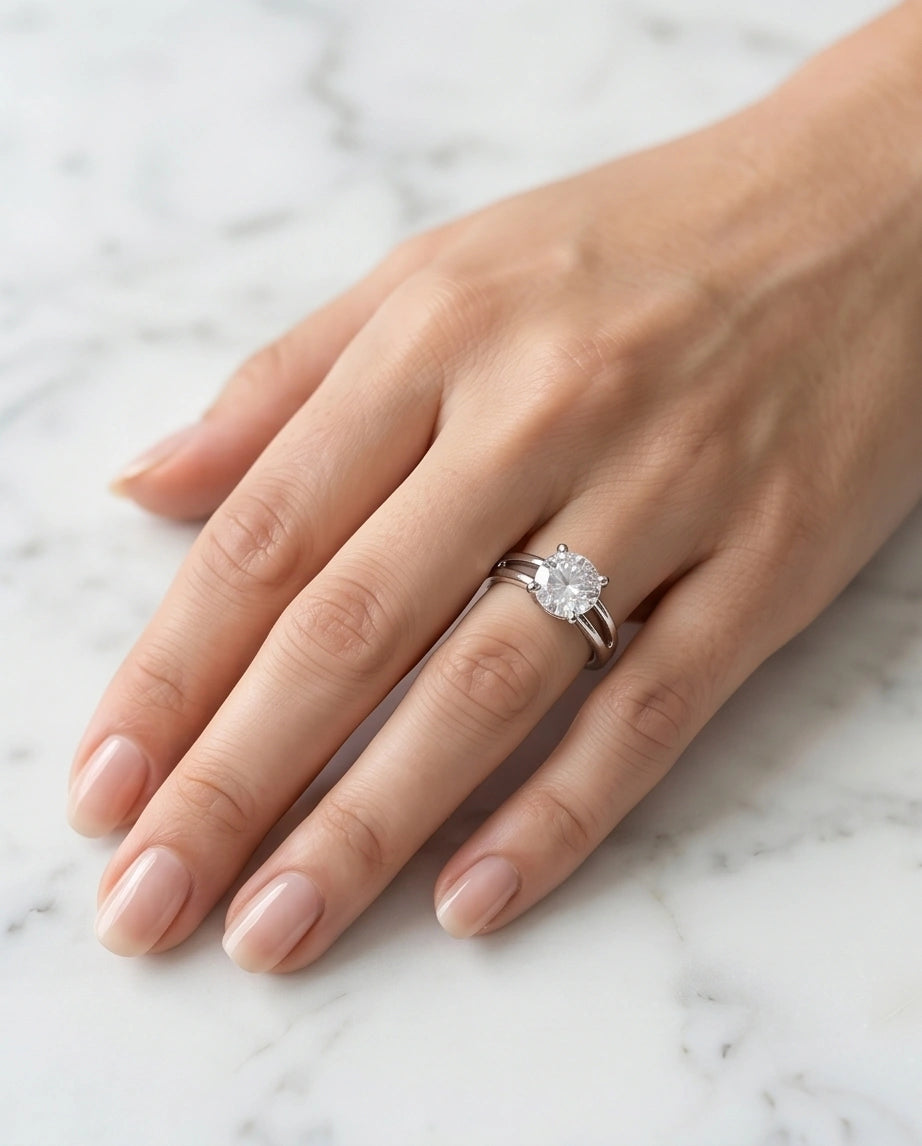 Sterling Silver Round-Cut Split Shank Moissanite Solitaire Ring