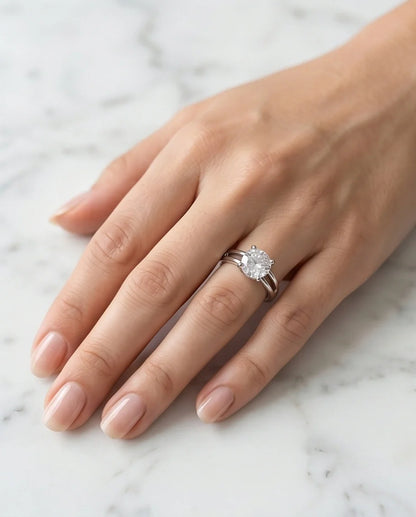 Sterling Silver Round-Cut Split Shank Moissanite Solitaire Ring