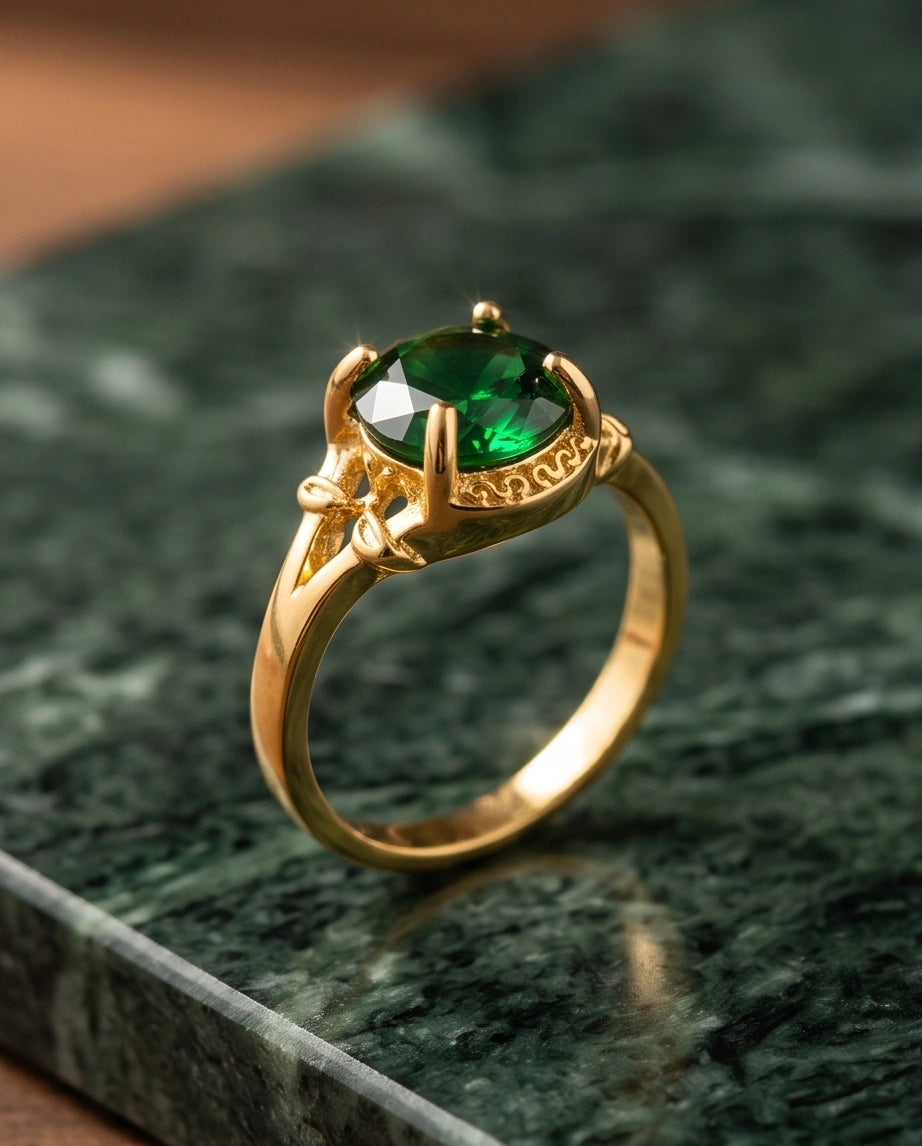 Golden Verdant Emerald Solis Ring