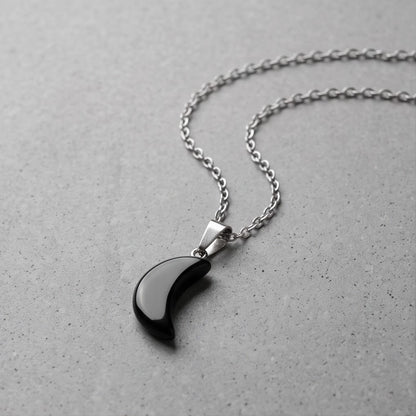 Silver Black Obsidian Crescent Moon Pendant Necklace