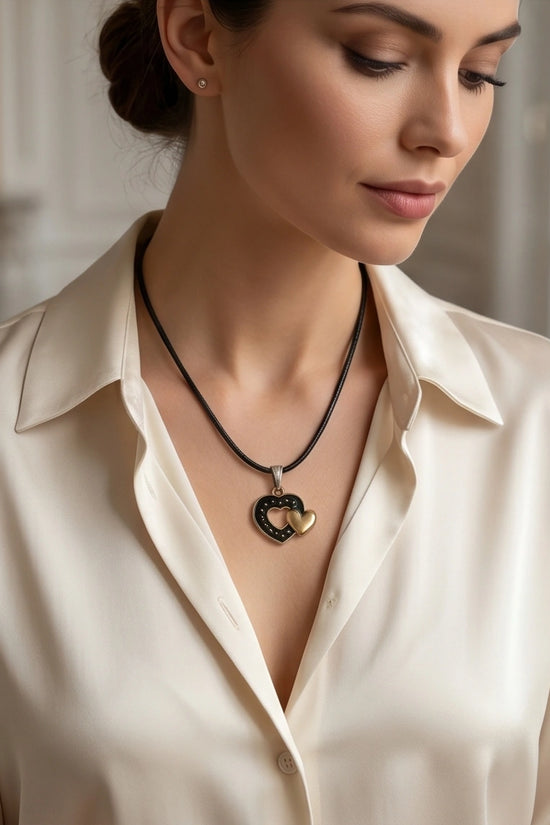 Gold and Black Layered Heart Necklace