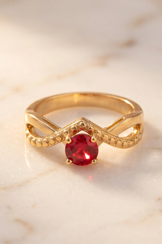 Gold Ruby Crown Chevron Statement Ring