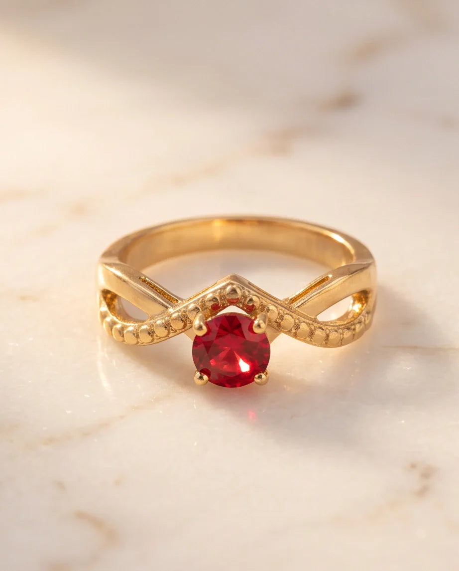 Gold Ruby Crown Chevron Statement Ring