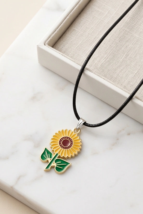 Vibrant Sunflower Enamel Pendant Necklace