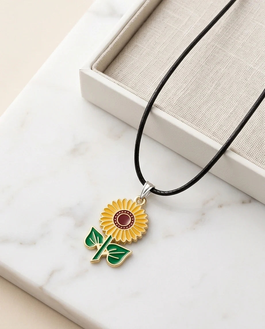 Vibrant Sunflower Enamel Pendant Necklace