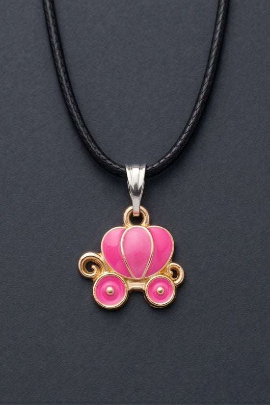 Pink Cinderella Pumpkin Carriage Enamel Pendant Necklace