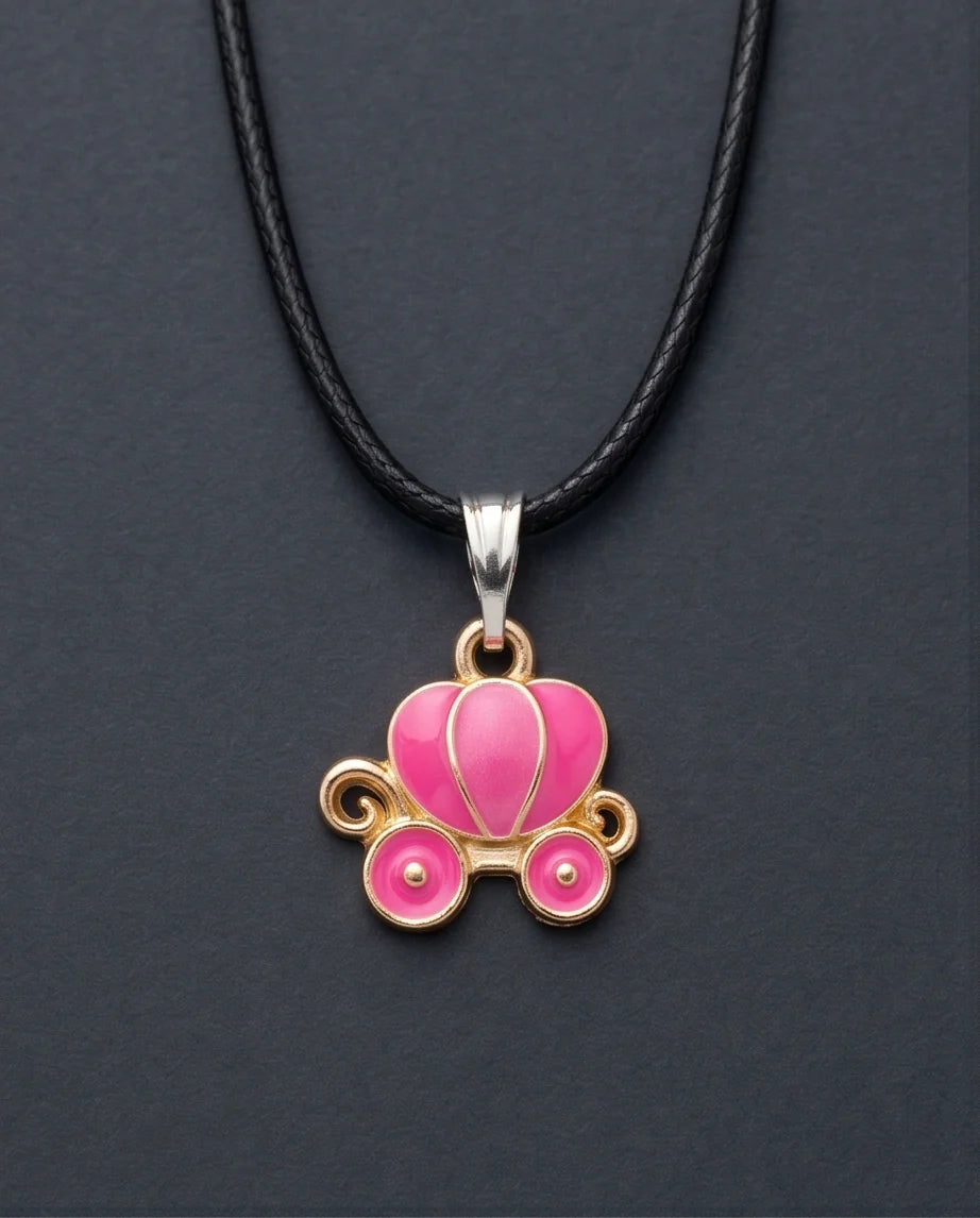 Pink Cinderella Pumpkin Carriage Enamel Pendant Necklace