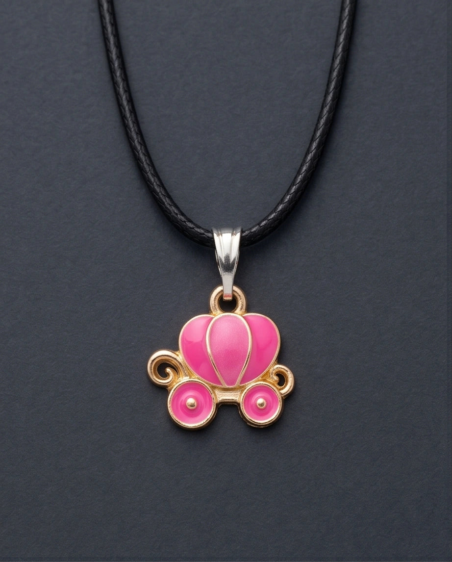 Pink Cinderella Pumpkin Carriage Enamel Pendant Necklace