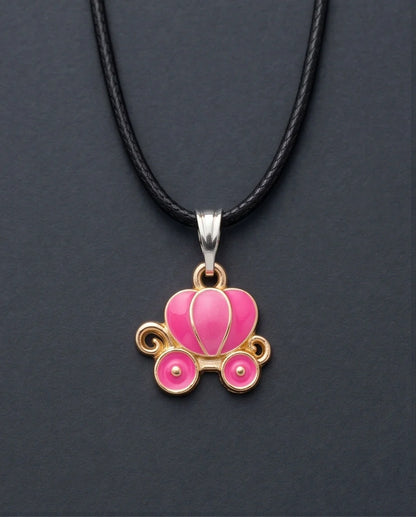 Pink Cinderella Pumpkin Carriage Enamel Pendant Necklace