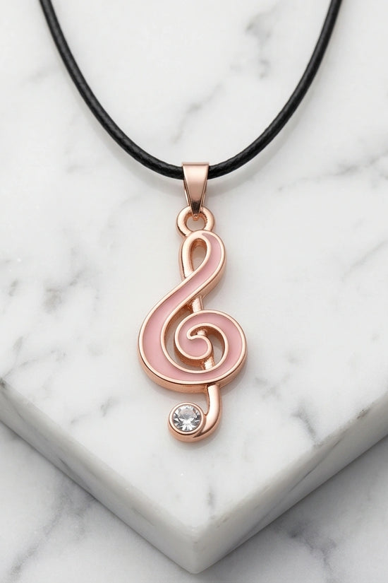 Rose Gold Pink Treble Clef Music Necklace