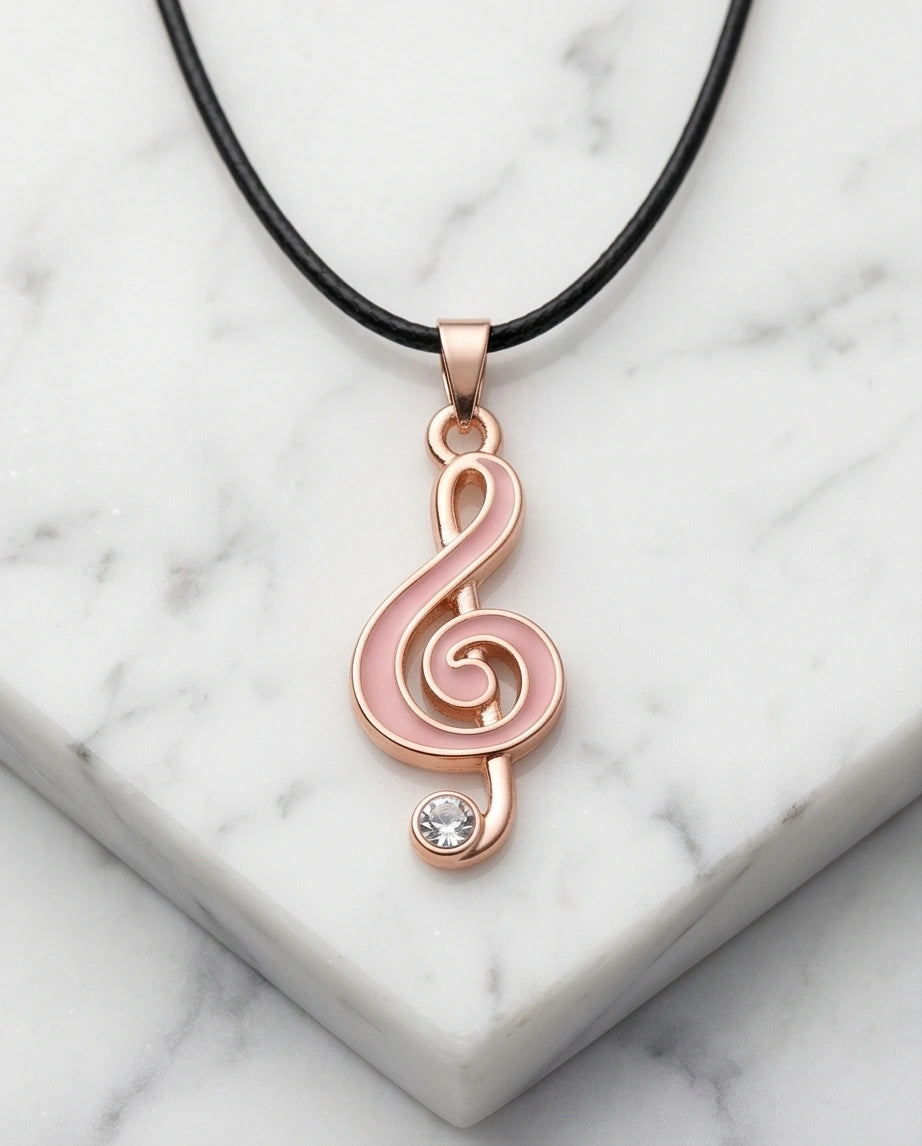 Rose Gold Pink Treble Clef Music Necklace