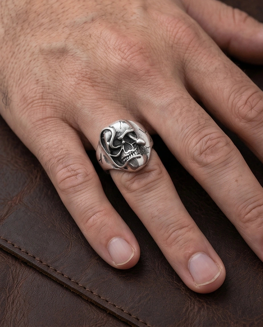 Gothic Sterling Silver Melted Skull Signet Ring