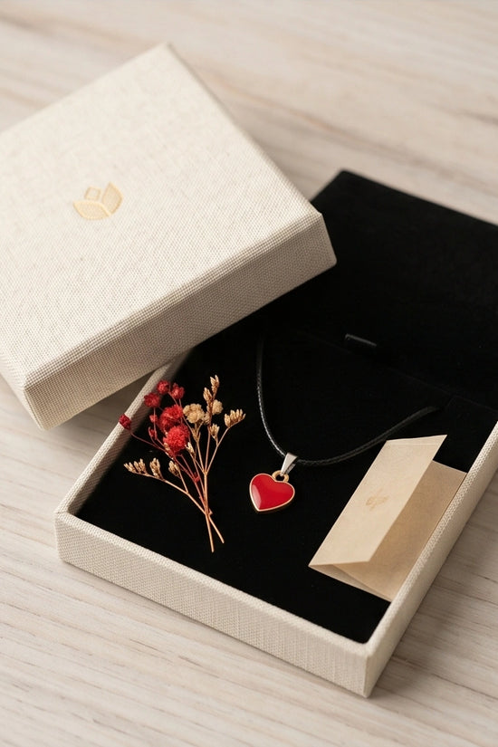 Gold and Red Classic Heart Necklace