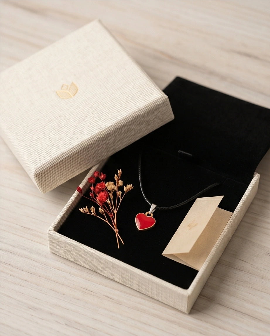 Gold and Red Classic Heart Necklace