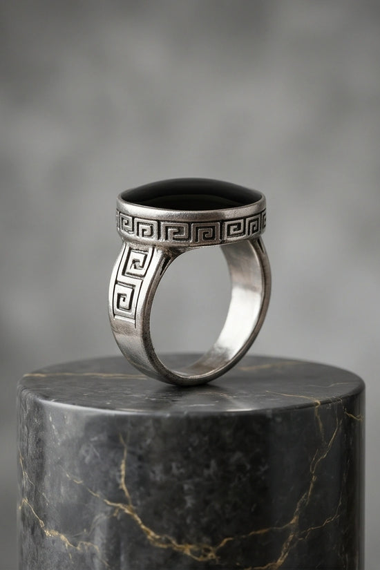 Minimalist Greek Key Onyx Signet Ring