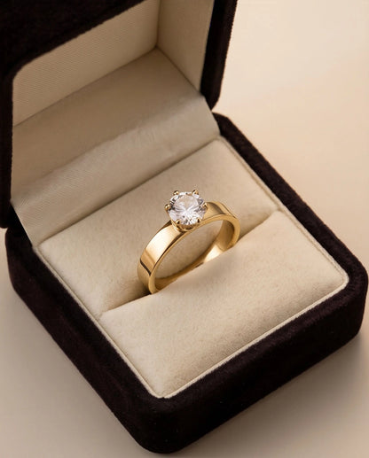 Gold Round Gemstone Classic Solitaire Ring