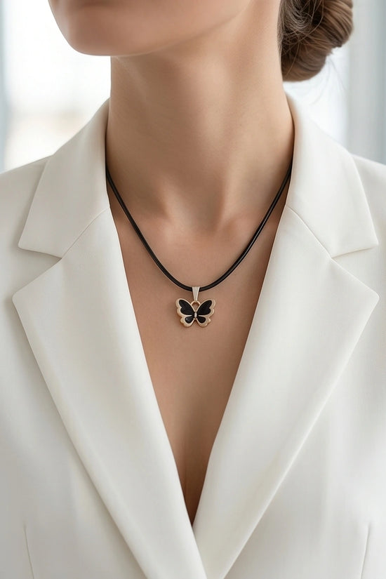 Gold and Black Butterfly Pendant Necklace