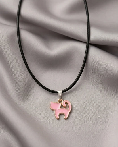 Playful Pink Cat Enamel Pendant Necklace