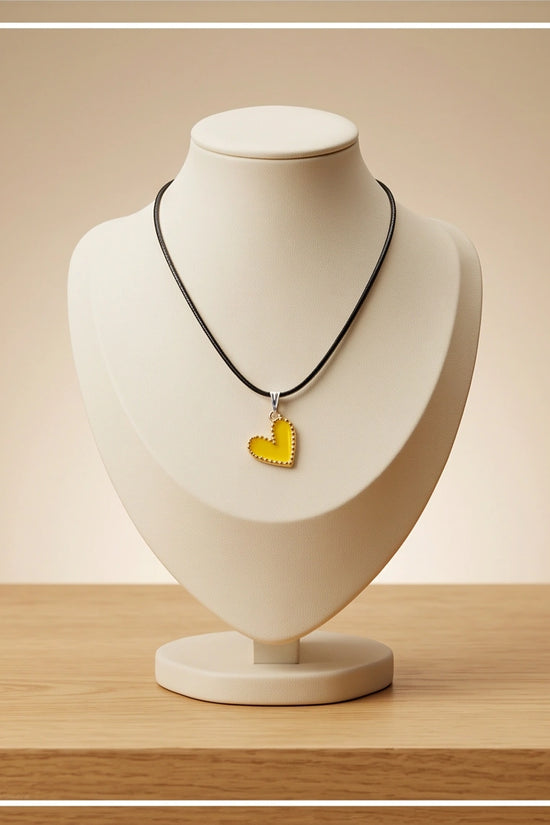 Vibrant Yellow Beaded-Edge Heart Enamel Pendant Necklace