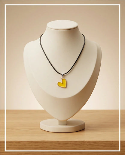 Vibrant Yellow Beaded-Edge Heart Enamel Pendant Necklace