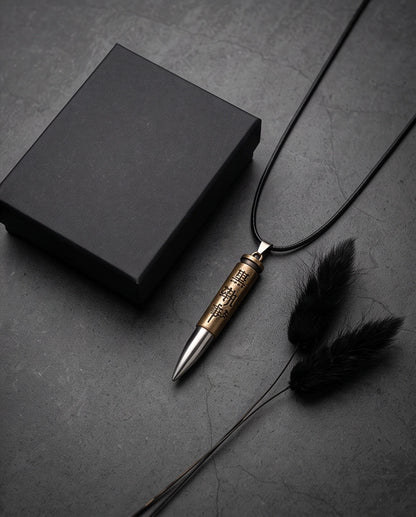 Engraved Bronze Bullet Pendant Cord Necklace
