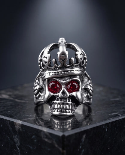 Ruby-Eyed Crowned Skull Ring