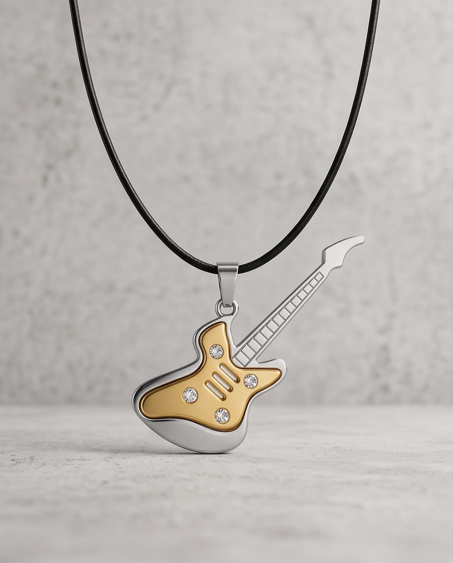 Gold and Silver Crystal Electric Guitar Cord Necklace