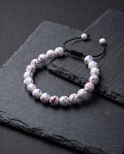 Splatter Paint White Ceramic Beaded Adjustable Macrame Bracelet