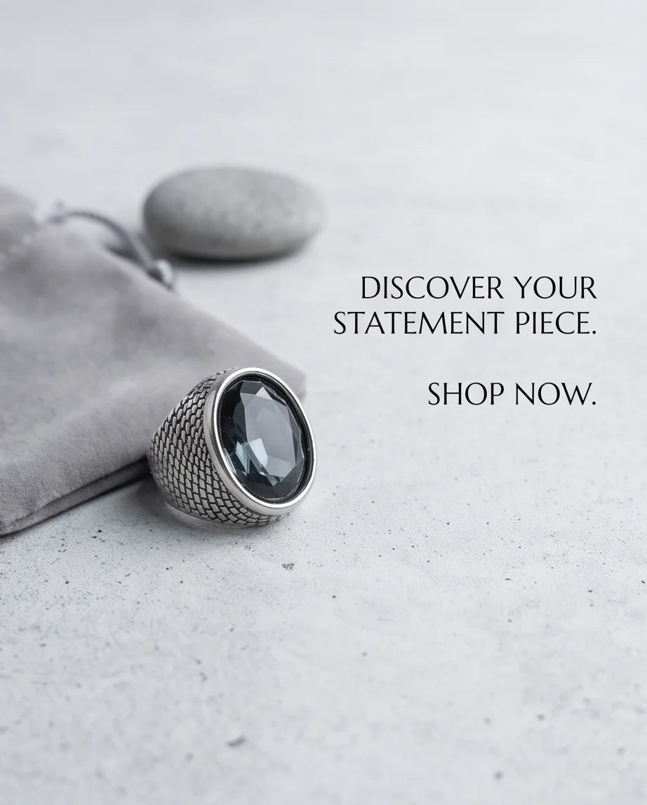 Onyx Gemstone Brickwork Mesh Silver Ring
