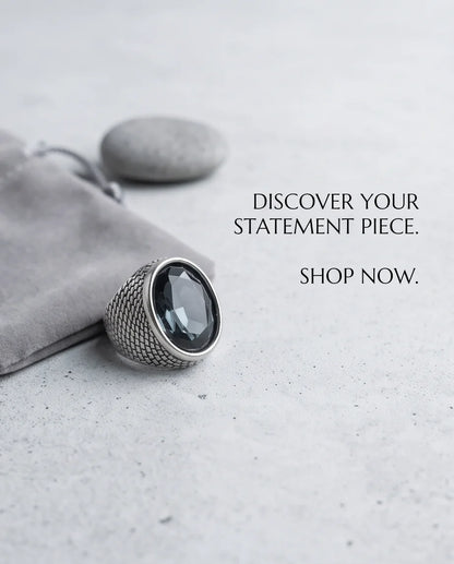 Onyx Gemstone Brickwork Mesh Silver Ring
