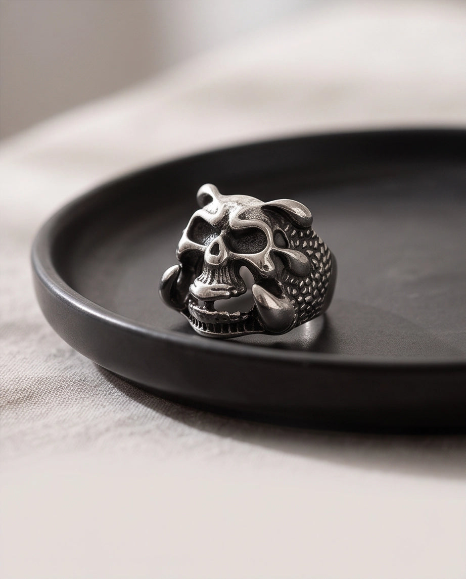 Openwork Cloned Jaw Anatomical Skull Silver Ring