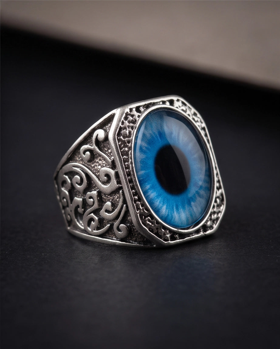 Azure Iris Filigree Octagonal Silver Ring