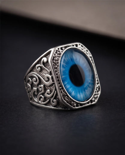 Azure Iris Filigree Octagonal Silver Ring