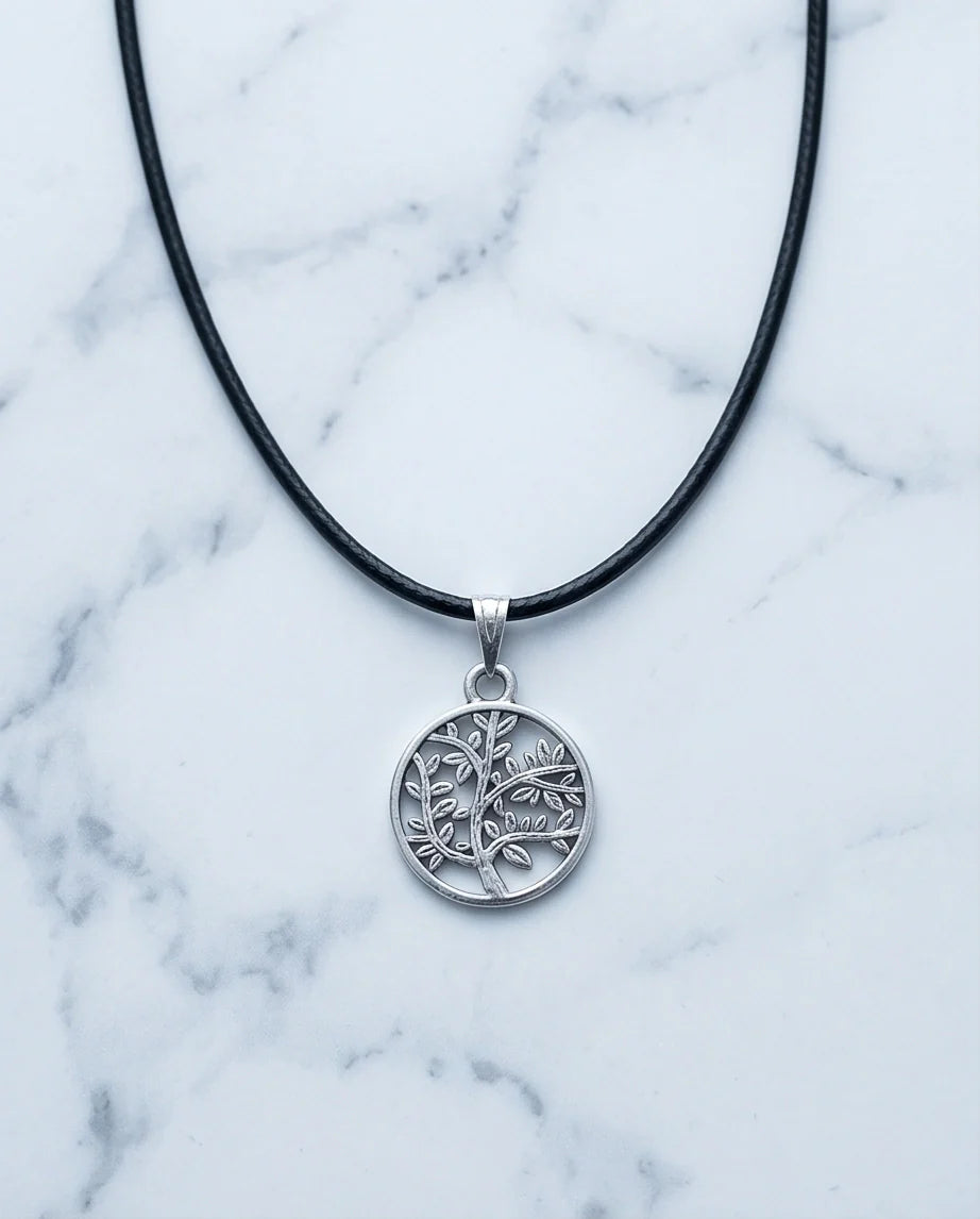 The Eternal Roots: Matte Silver Tree of Life Medallion Necklace
